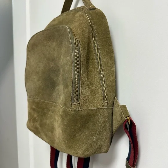 Margot Olive Green Suede Leather Backback - Picture 3 of 6